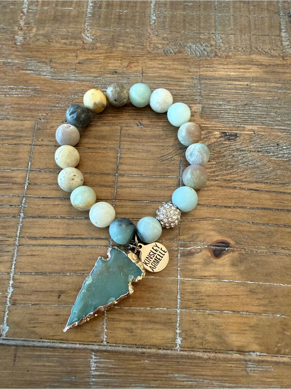 Kinsley Armelle Aqua and Tan Bead Bracelet with Arrowhead Charm